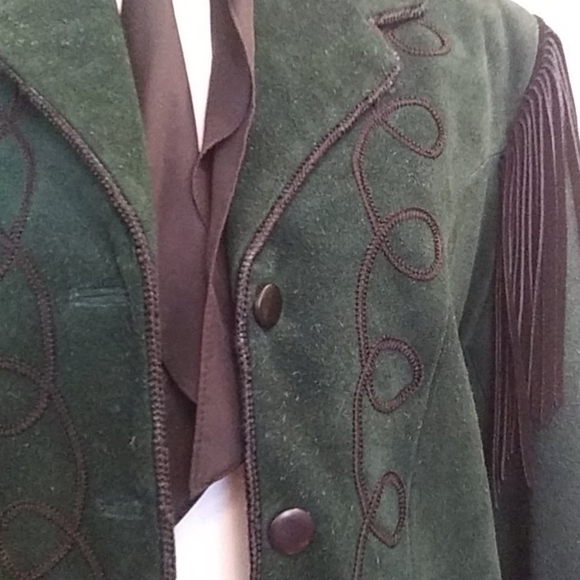 💚🤠 Western Leather Jacket Dark Green/Blk Sz M - Picture 6 of 9